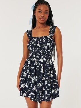 Hollister Saidie Double Tier Navy Floral Square-Neck Sundress/Romper